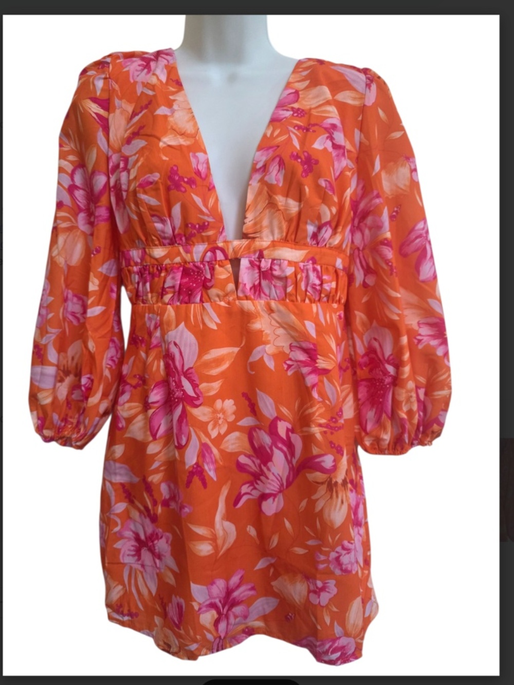 Hello Molly Orange Floral Empire Waist Mini Dress US 8 Cottagecore NWT - Picture 1 of 2